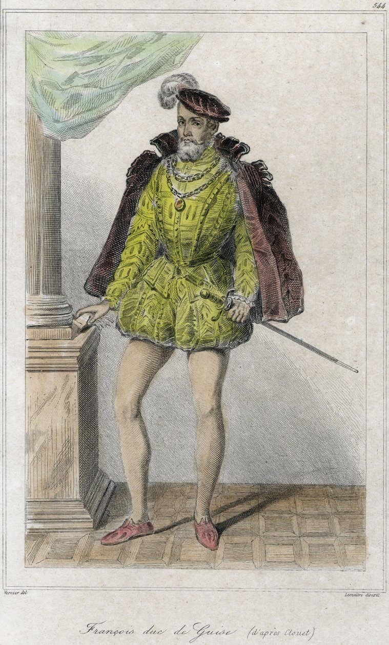 François I de Lorena, 2º Duque de Guise (1519 - 1563). Iniciou a primeira guerra religiosa pelo massacre de Wassy (Vassy) (1562). Gravura do século XIX. de French School