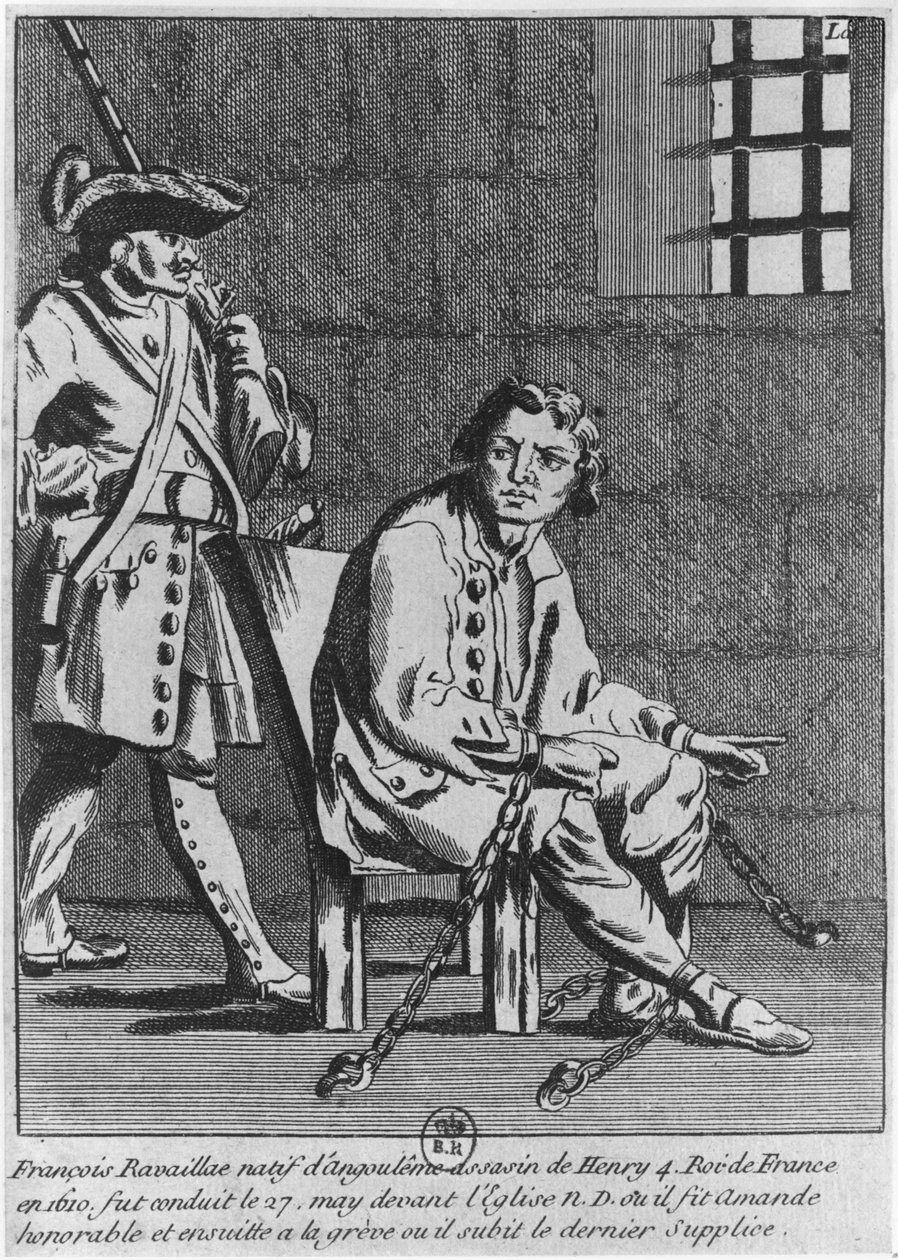 Francois Ravaillac, o assassino do rei Henri IV, na prisão de French School