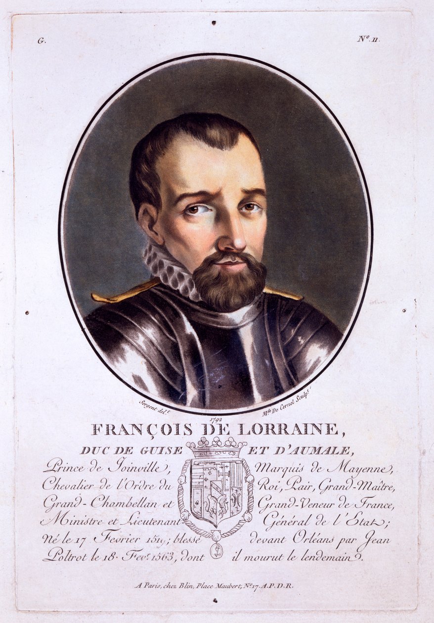 François de Lorraine, duque de Guise e d&39;Aumale, de Retratos dos Grandes Homens, Mulheres Ilustres e Assuntos Memoráveis da França, publicado em 1787-92. de French School