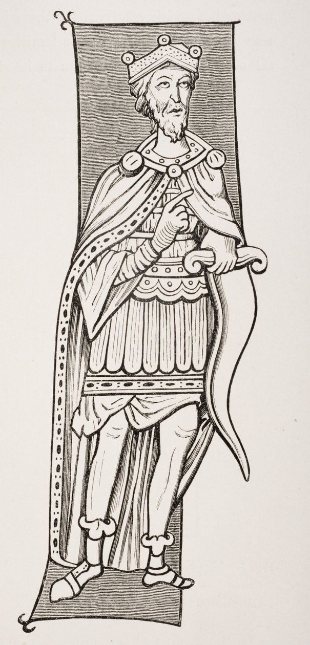 Chefe ou rei franco armado com um scramasax, depois de uma miniatura do século IX, de "Le Moyen Age et La Renaissance", de Paul Lacroix (1806-84), publicado em 1847 de French School
