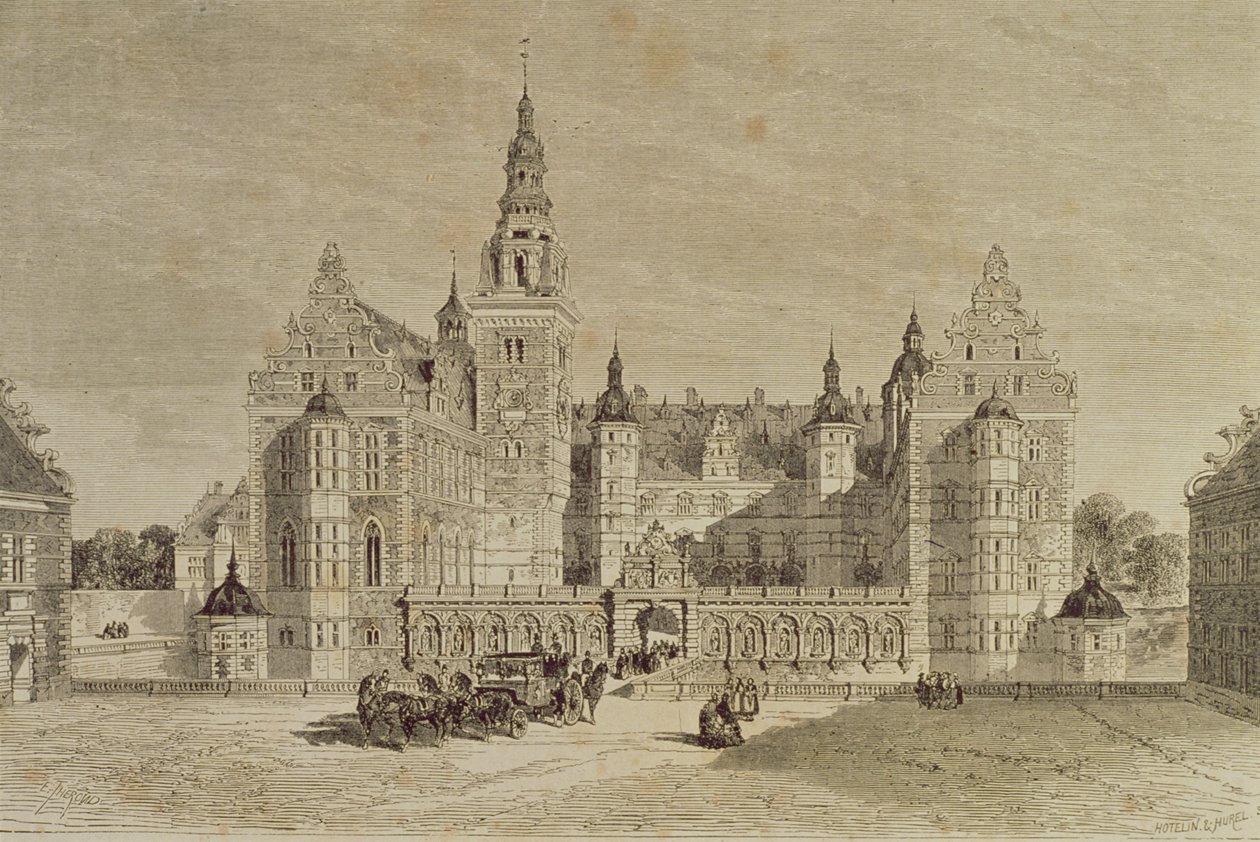 Castelo de Frederiksborg, Hillerod, Dinamarca, de 1850, de "O Tour do mundo", publicado em Paris, na década de 1860 de French School