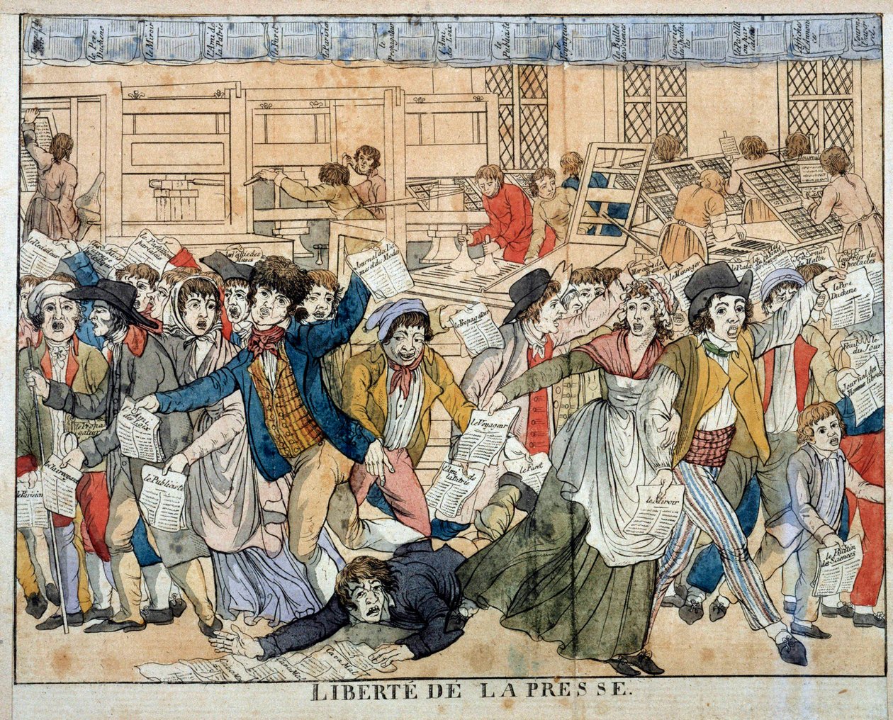 Liberdade de imprensa durante a Revolução Francesa: Artigo 10º da Declaração dos Direitos do Homem (26/08/1789). O artigo 10.º, que prevê a liberdade de opinião, conduz ao nascimento anarquista da imprensa de todos os géneros. Gravura do século XVIII de French School