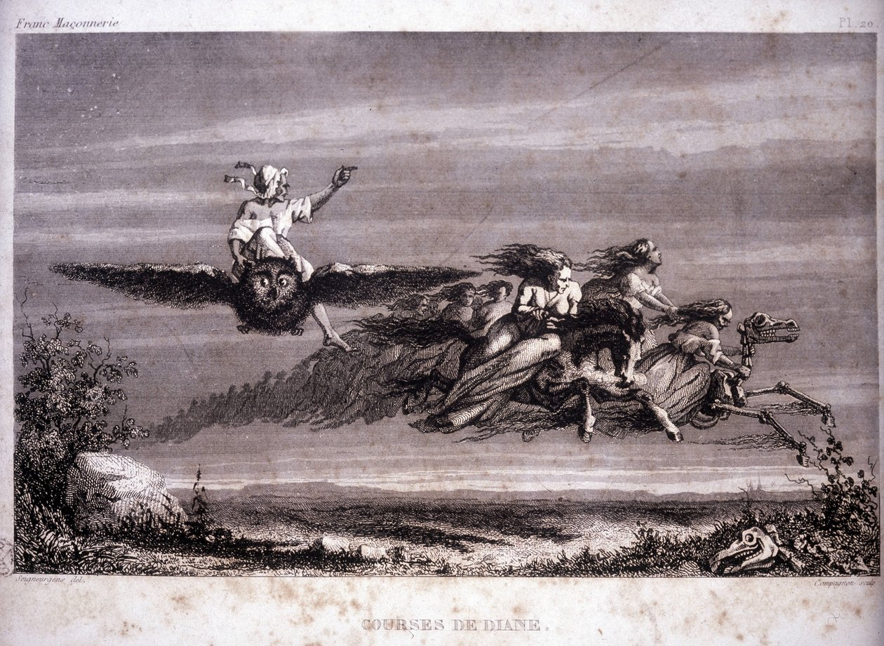 Que se lixe: As corridas da Diane. Gravura de "Pitoresco Histoire de la Franc Maconnerie et des Societes Secretes antique et modernes" de F.-T. B. Clavel. Pagnerre, editor. 1843. de French School