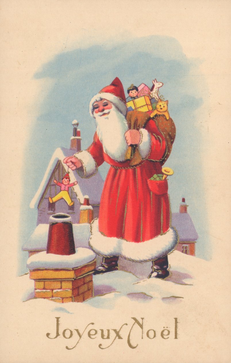 Postal de Natal francês (litografia a cores) de French School