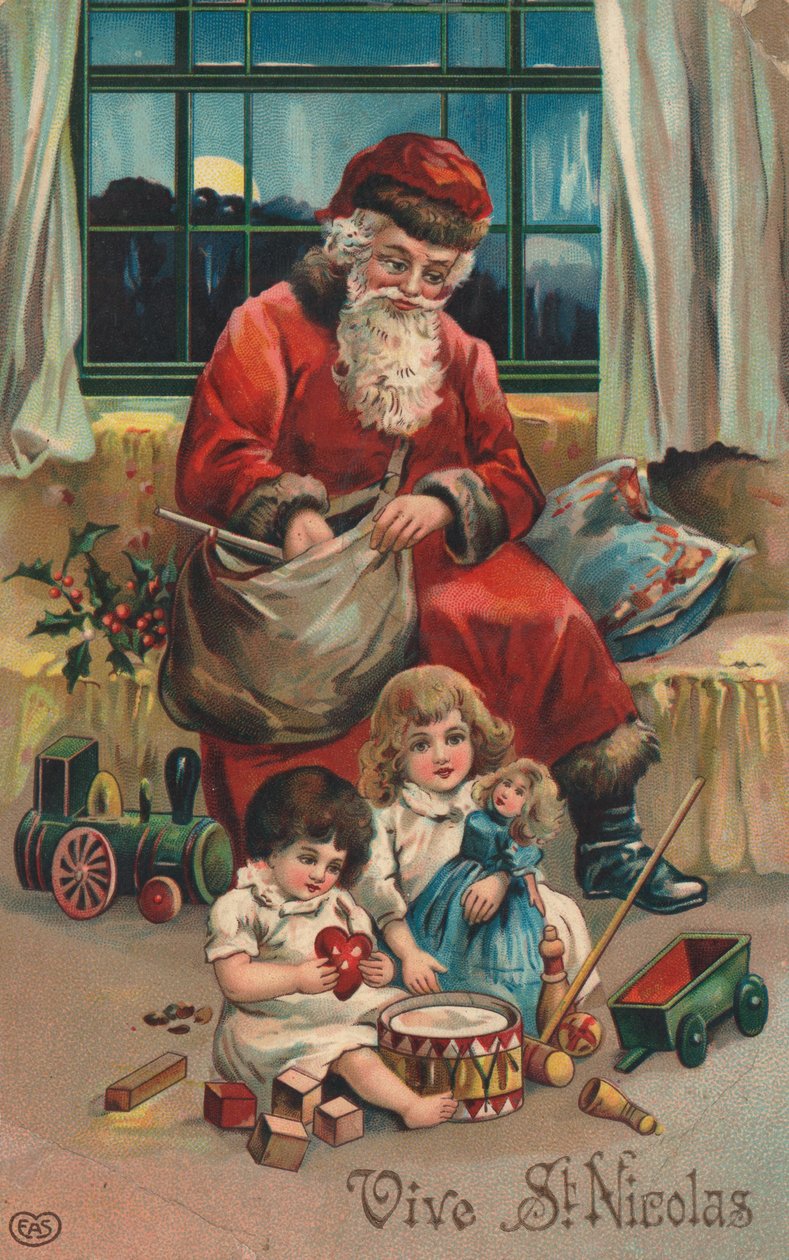 Postal de Natal francês (litografia a cores) de French School