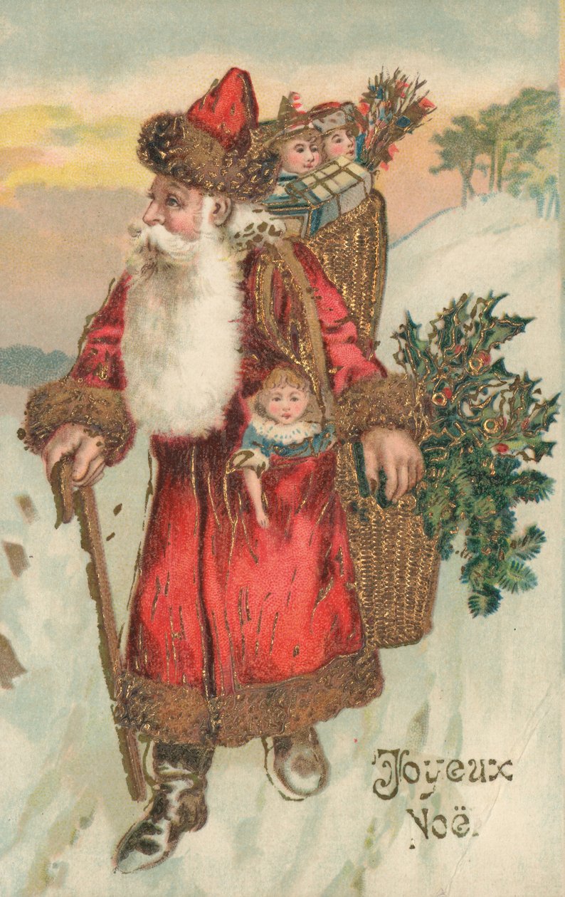 Postal de Natal francês (litografia a cores) de French School