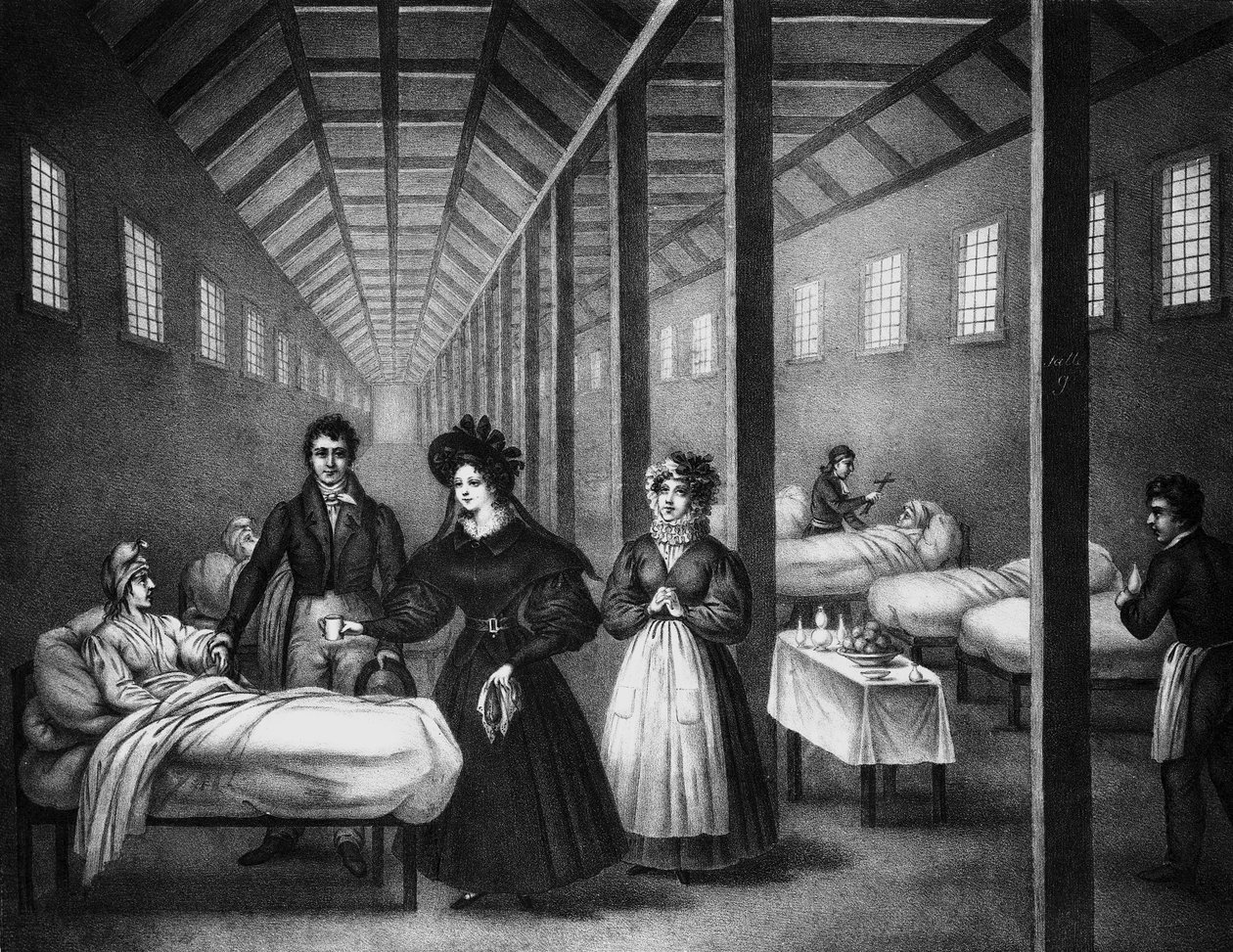 Rainha francesa Marie Amelie visitando um hospital, junho de 1832 (gravura) de French School
