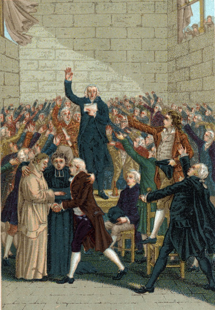 Revolução Francesa (1789-1799). O Juramento do Jeu de Paume em Versalhes em 20 de junho de 1789, no meio de Jean Sylvain Bailly (1736-1793). de French School