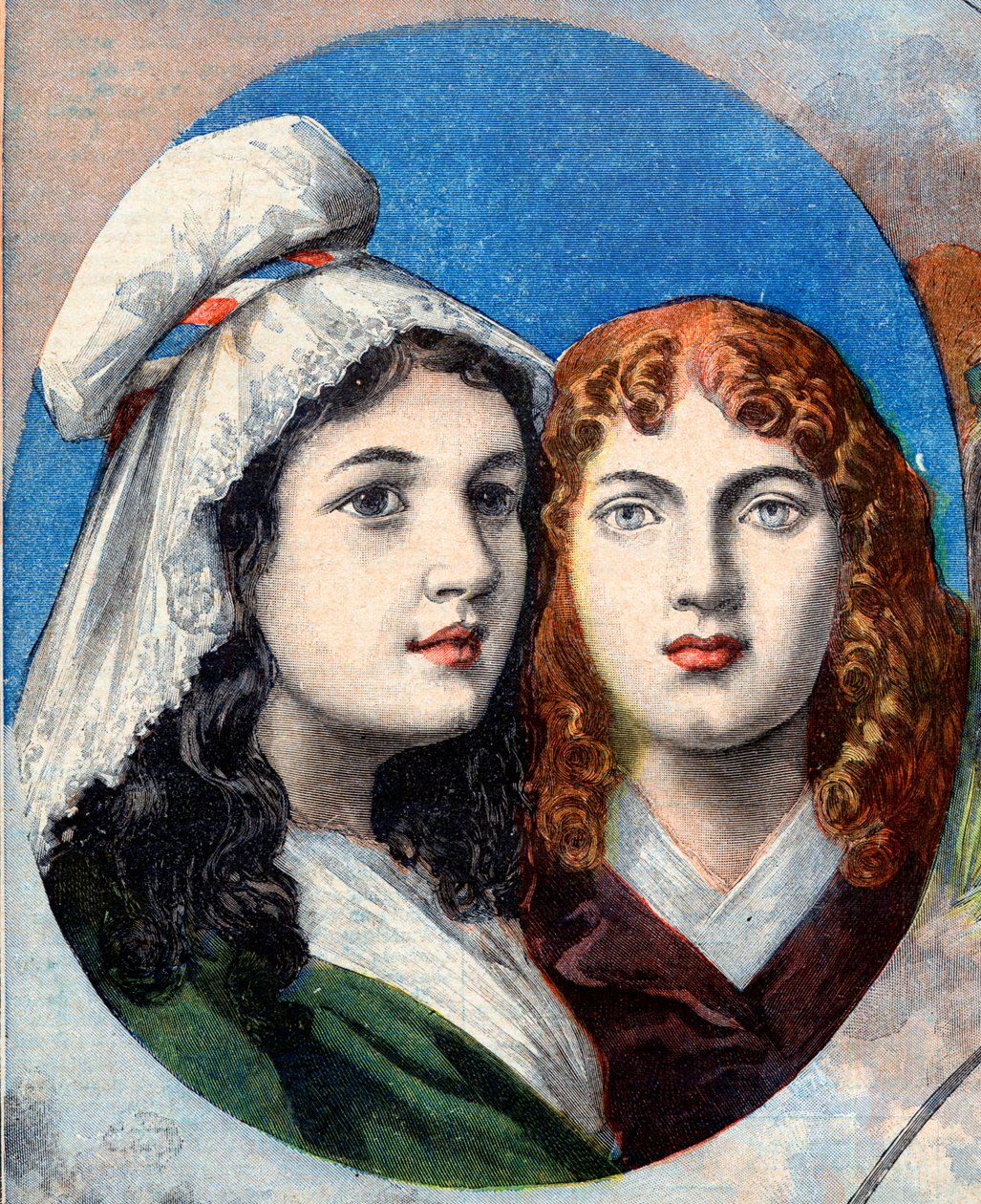 Revolução Francesa - As heroínas francesas: as irmãs Felicite (1770-1841) e Teófilo (1875-1819) de Fernig, que lutou vestida de homem contra os austríacos para ver o pai em 1792 - ilustração do "Le Petit Journal" de 7 de Agosto de 1894 de French School