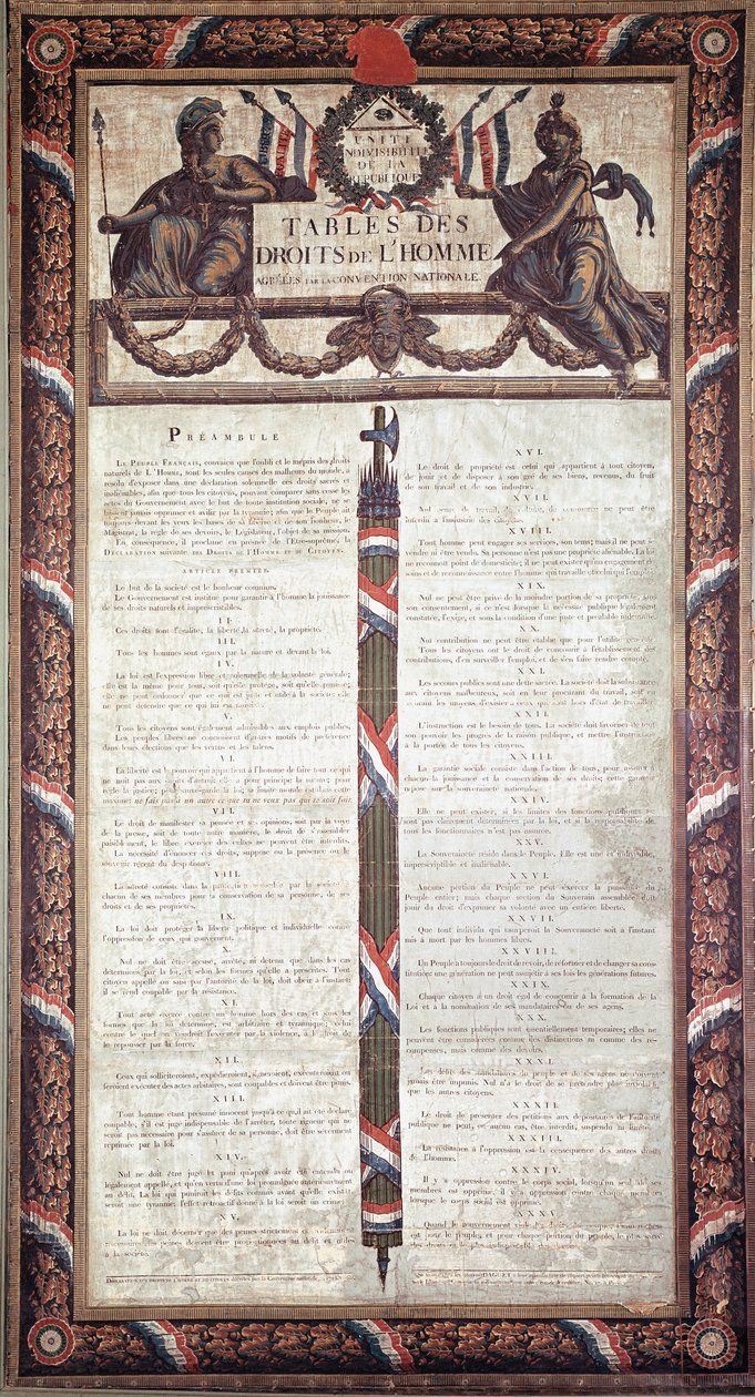 Revolução Francesa: Declaração dos Direitos Humanos e dos Cidadãos (litografia. Século XVIII) de French School