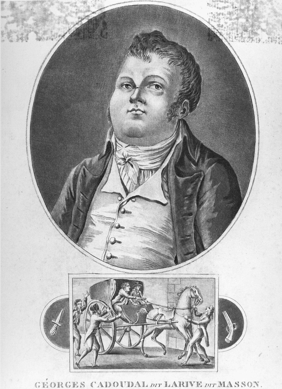 Revolução Francesa: Georges Cadoudal (dit Larive, dit Masson), um conspirador francês que foi um dos líderes dos Chouans e que organizou dois enredos contra Bonaparte, foi executado a 25 de Junho de 1804 - gravura, col. museu Dobrée, Nantes. ¿ de French School