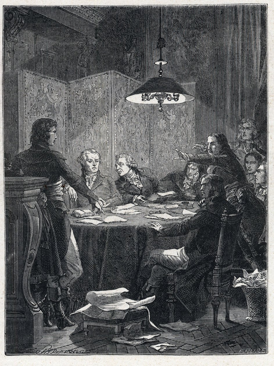 Revolução Francesa: Reunião da Comissão de Salvação Pública, um governo revolucionário criado pela Convenção Nacional em 1793. de French School