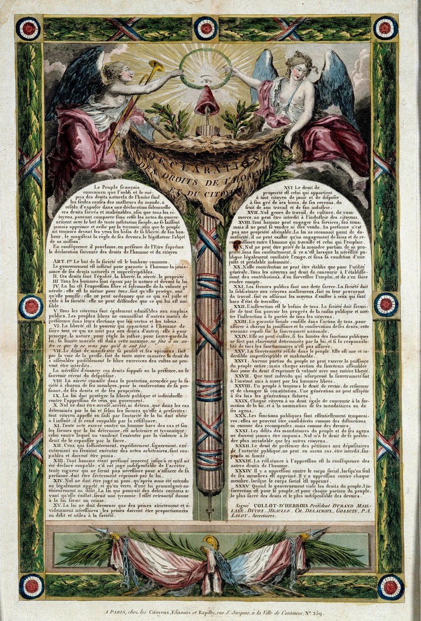 Revolução Francesa: cartaz da declaração dos direitos humanos de French School