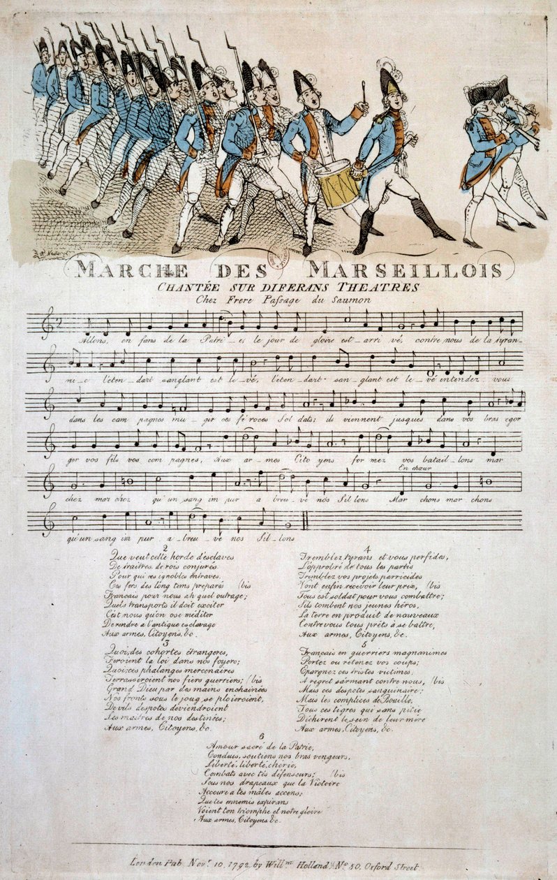 Revolução Francesa: partitura de "La marche des Marseillois" de Claude Balbastre (1724-1799), variação sobre o tema da Marselhesa, o hino nacional francês. novembro de 1792 Paris, Bibliotheque de l