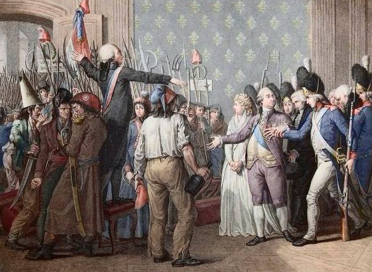 Revolução Francesa: a Marcha das Tuilerias, 20 de Junho de 1792 - Revolução Francesa - Ataque ao Palais des Tuileries, 20 de Junho de 1792 - O dia 20 de Junho de 1792 no Chateau des Tuileries. O Rei Luís XVI se apresenta diante do povo e aquece o c de French School