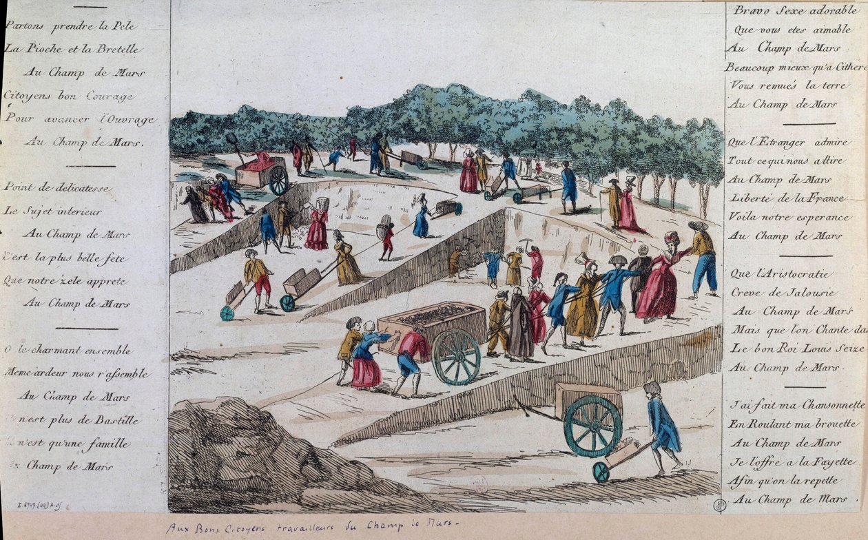 Revolução Francesa: os trabalhadores do Champs de Mars em 1789 em Paris. Paris, Museu Carnavalet de French School