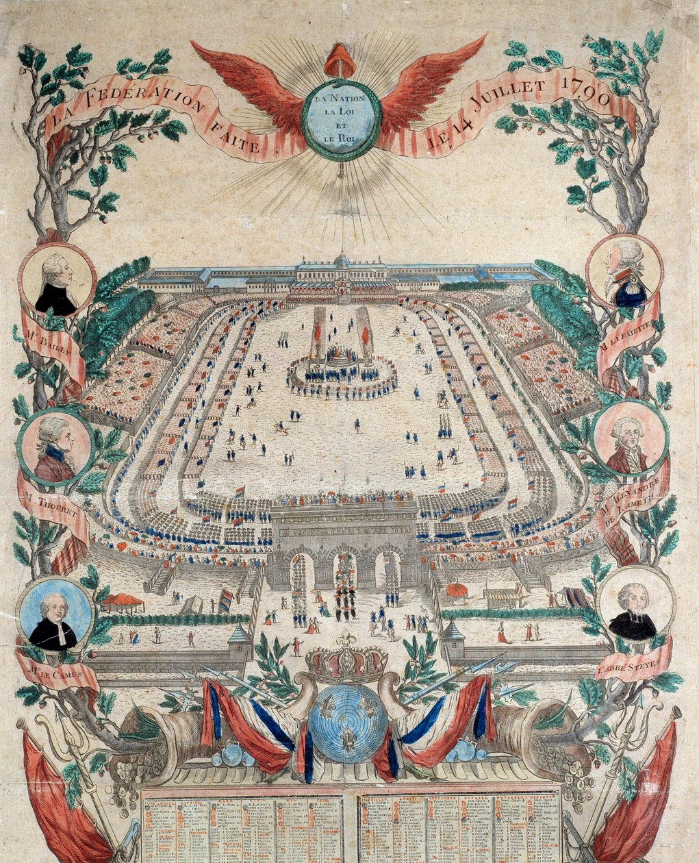 Revolução Francesa: vista da festa da federação nacional em 14/07/1790 no Campo de Marte. Gravura de 1790. Paris, Arquivo Nacional de French School