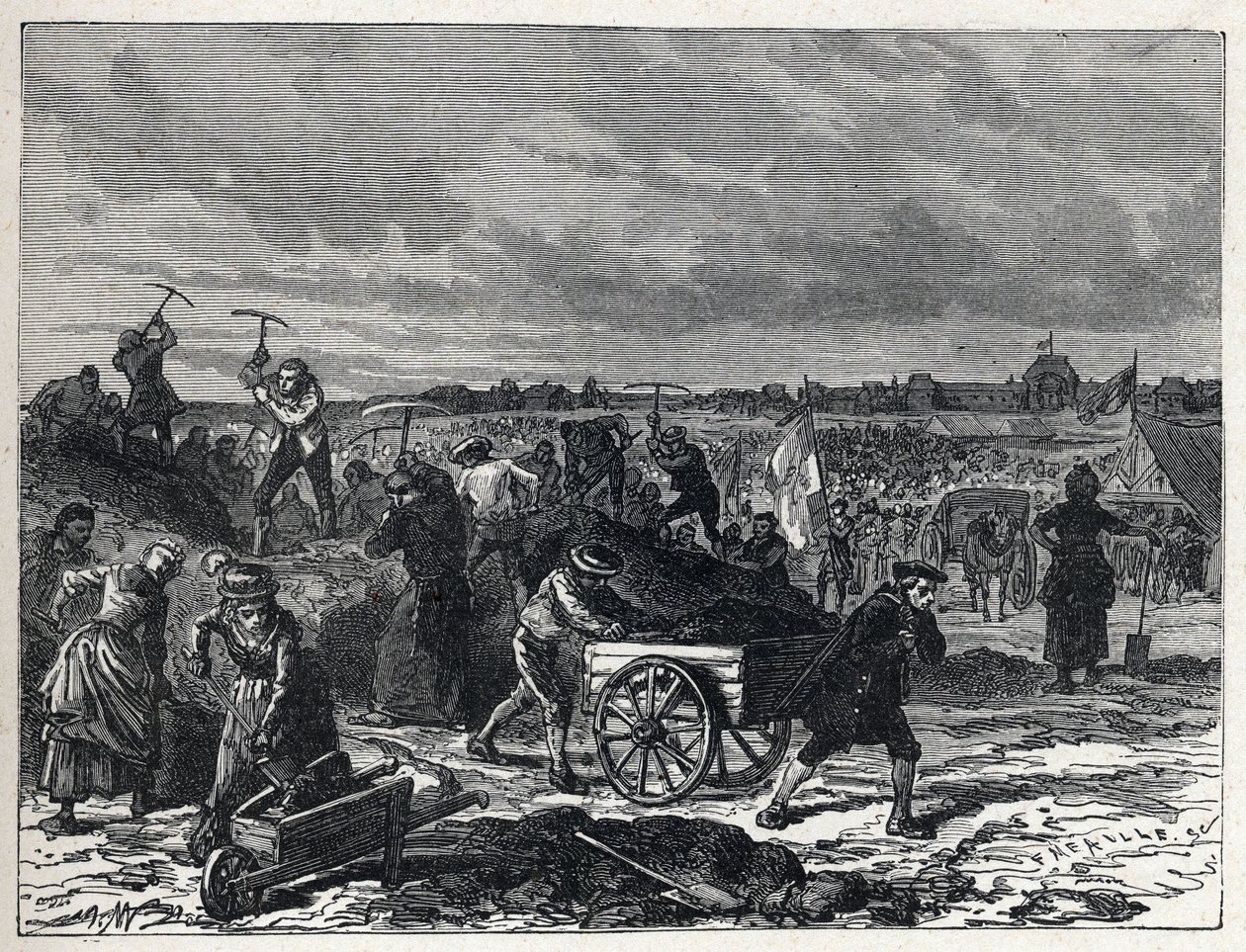 Revolução Francesa: obras dos Champs de Mars (Champs-de-Mars) em Paris, para preparar a Fete de la Federation em 1790. de French School