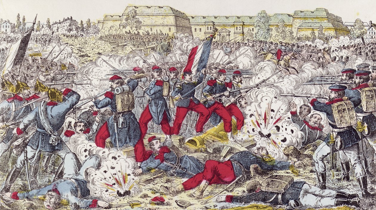 Tropas francesas rodeadas pelo exército prussiano na batalha de Sedan, 31 de agosto de 1870 de French School