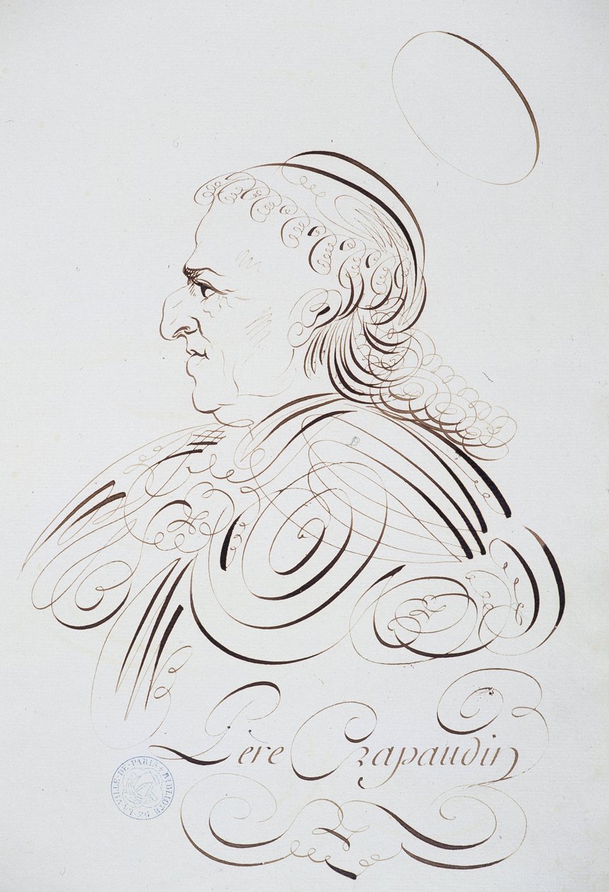Caligrafia francesa: Retrato do Padre Crapaudin de Bernard de Paris por volta de 1780. Biblioteca histórica da cidade de Paris. de French School