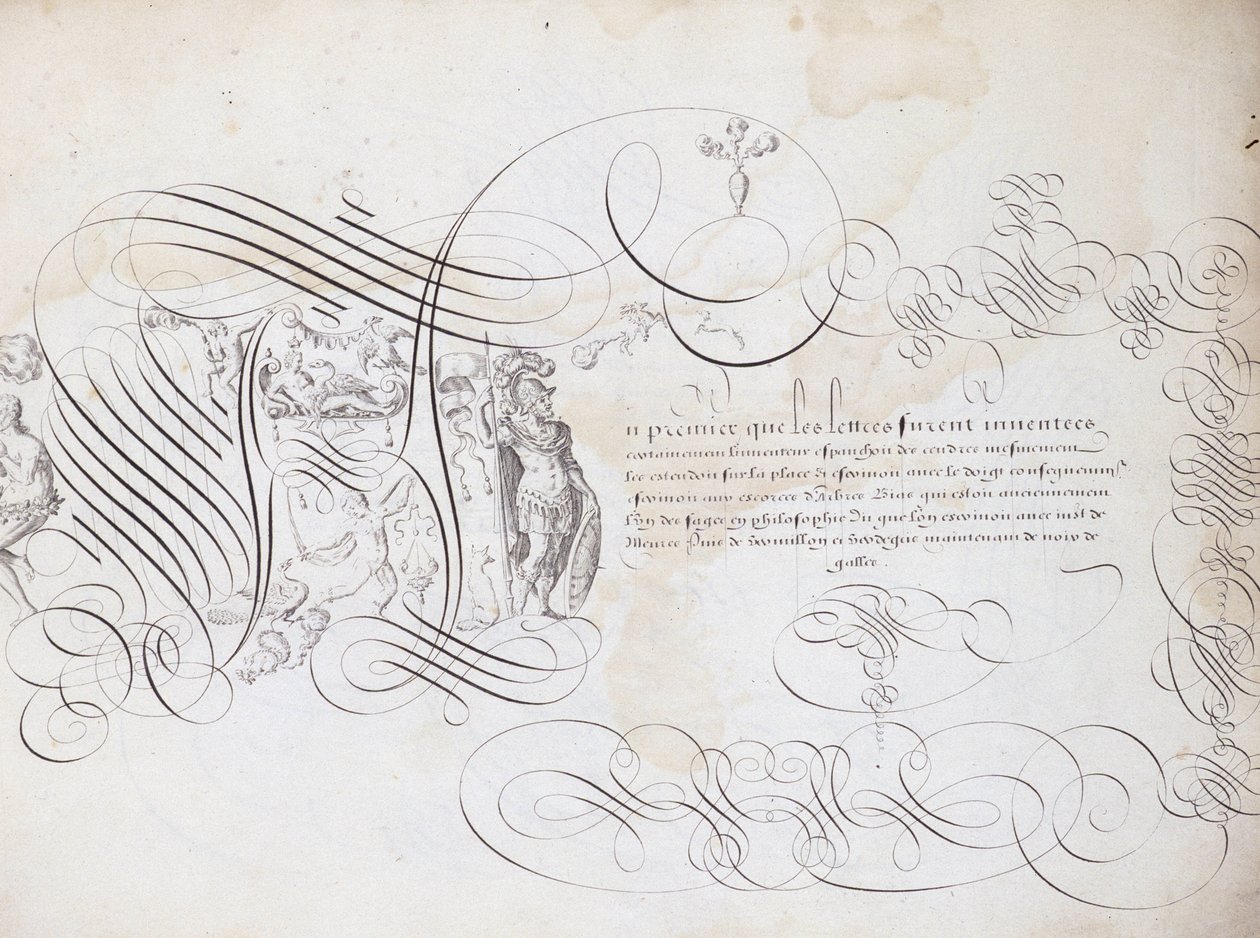 Caligrafia francesa: O jardim da escrita de Robert Vignon por volta de 1600. Biblioteca histórica da cidade de Paris. de French School