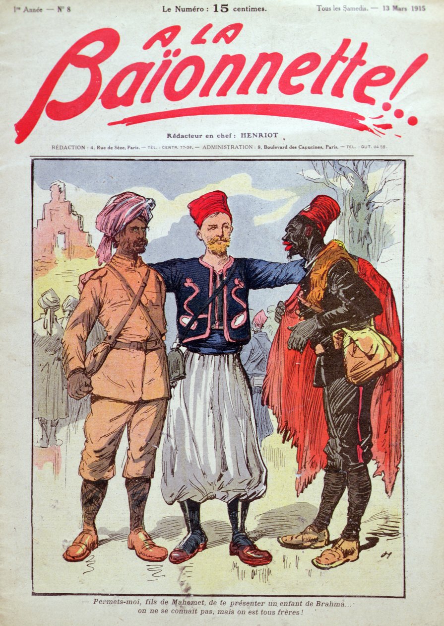 Soldados coloniais franceses, ilustração da capa de "A La Baionnette". de French School