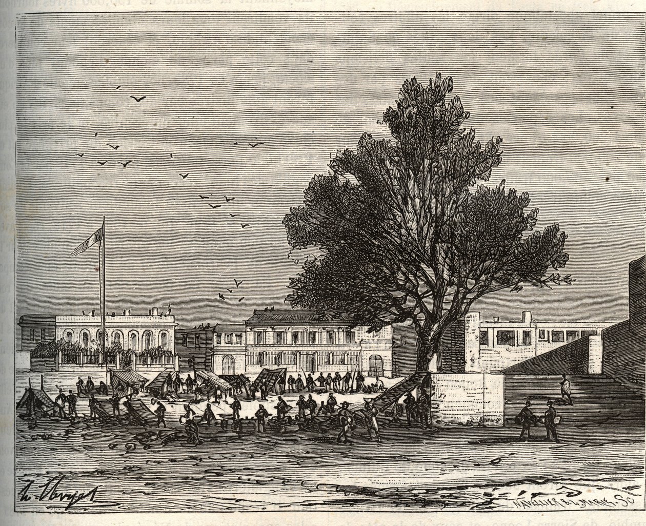 Colónias francesas em África - Place du gouvernement a Goree - gravura em "La France illustree: geography, history, statistical administration" de V.A. Malt-Brown. 1884 de French School