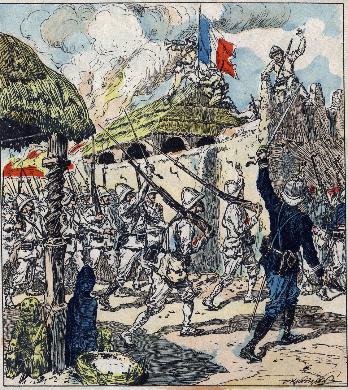 Expedição francesa a Dahomey (agora Benin). Tropas francesas entraram em Abomey no dia 17 de novembro de French School