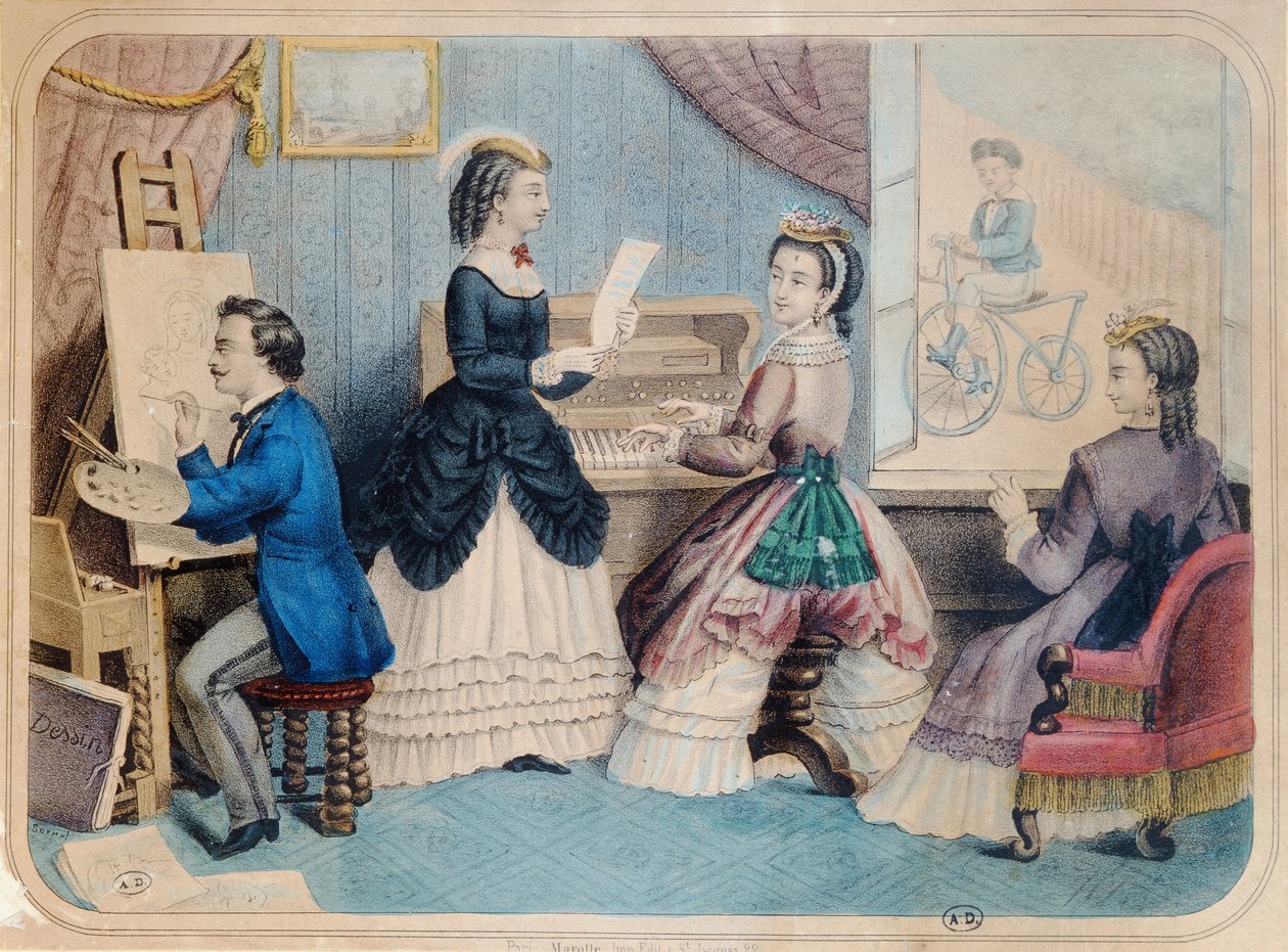 Placa de moda francesa retratando atividades artísticas, 1867 de French School
