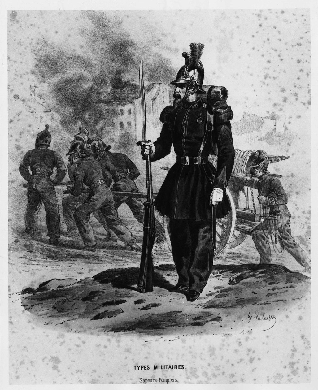 Bombeiros franceses por volta de 1860 - desenho, Bibl. des Arts deco. de French School