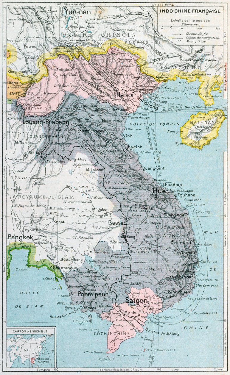 Mapa do livro escolar da Indochina, 1905 de French School