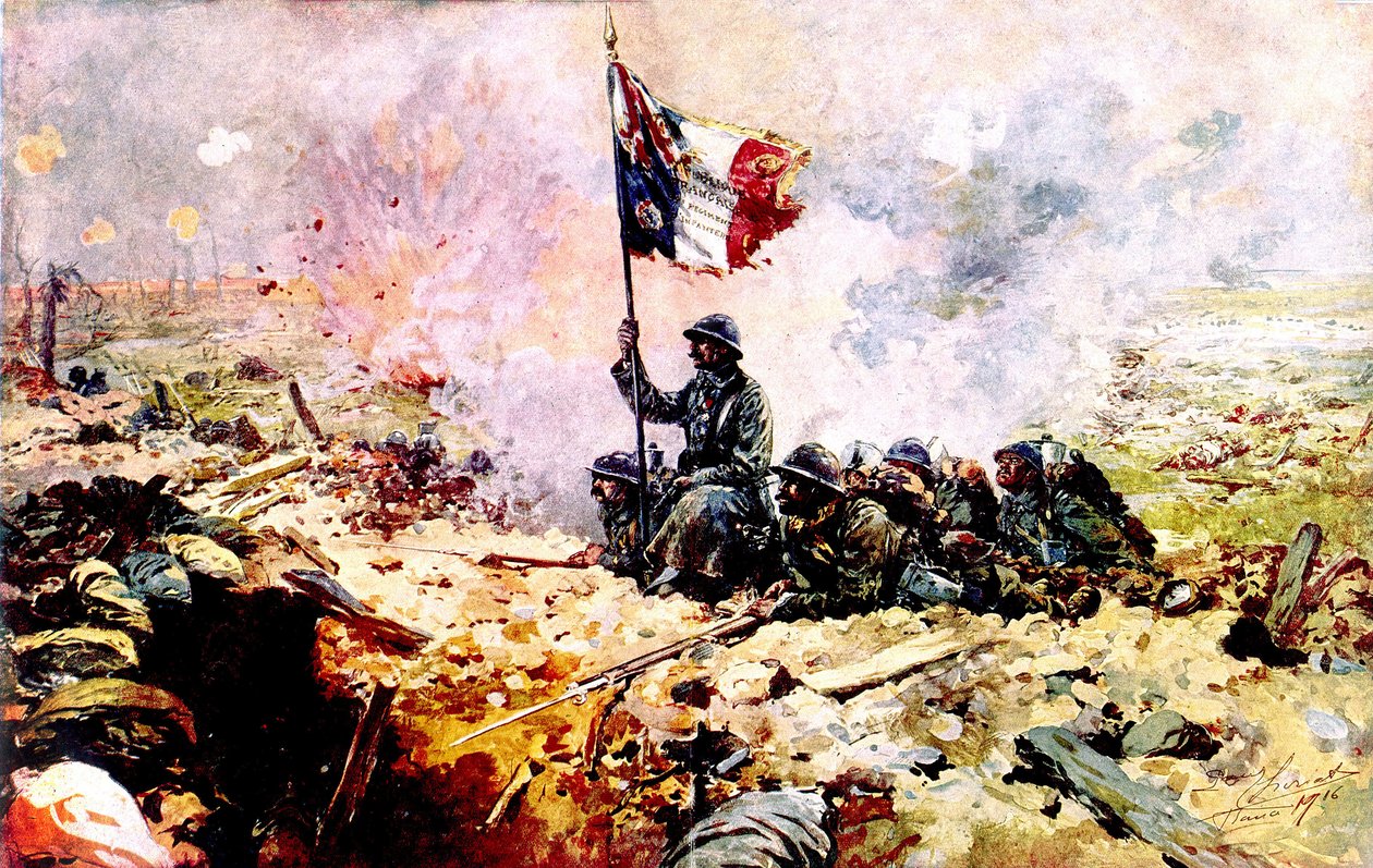 Soldados franceses durante a batalha do Somme 1916 (pintura) de French School