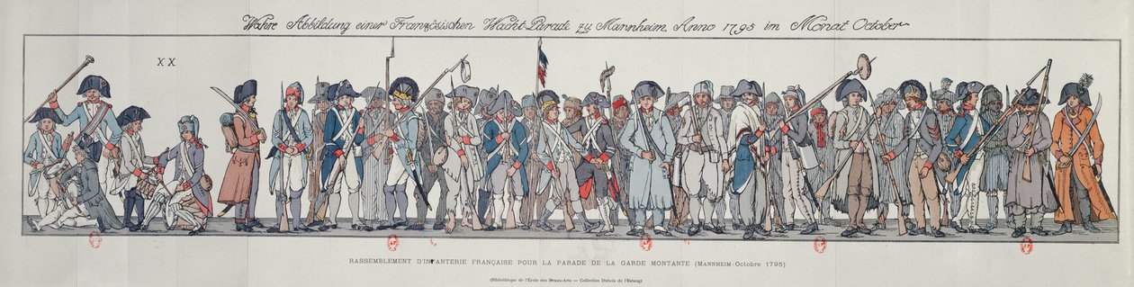 Soldados franceses na Alemanha, 1795 (gravura a cores) de French School