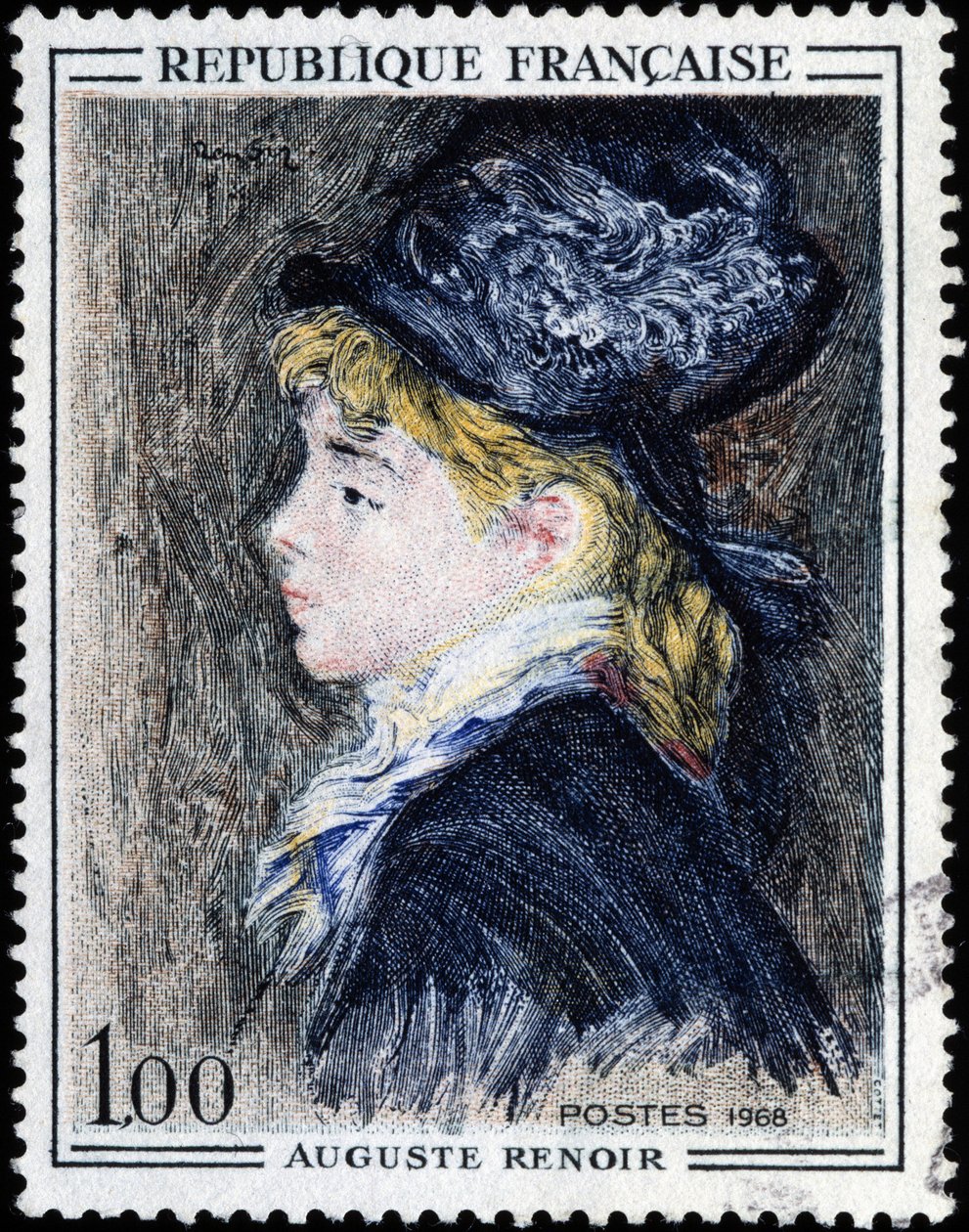 Selo francês com pintura de Auguste Renoir de French School