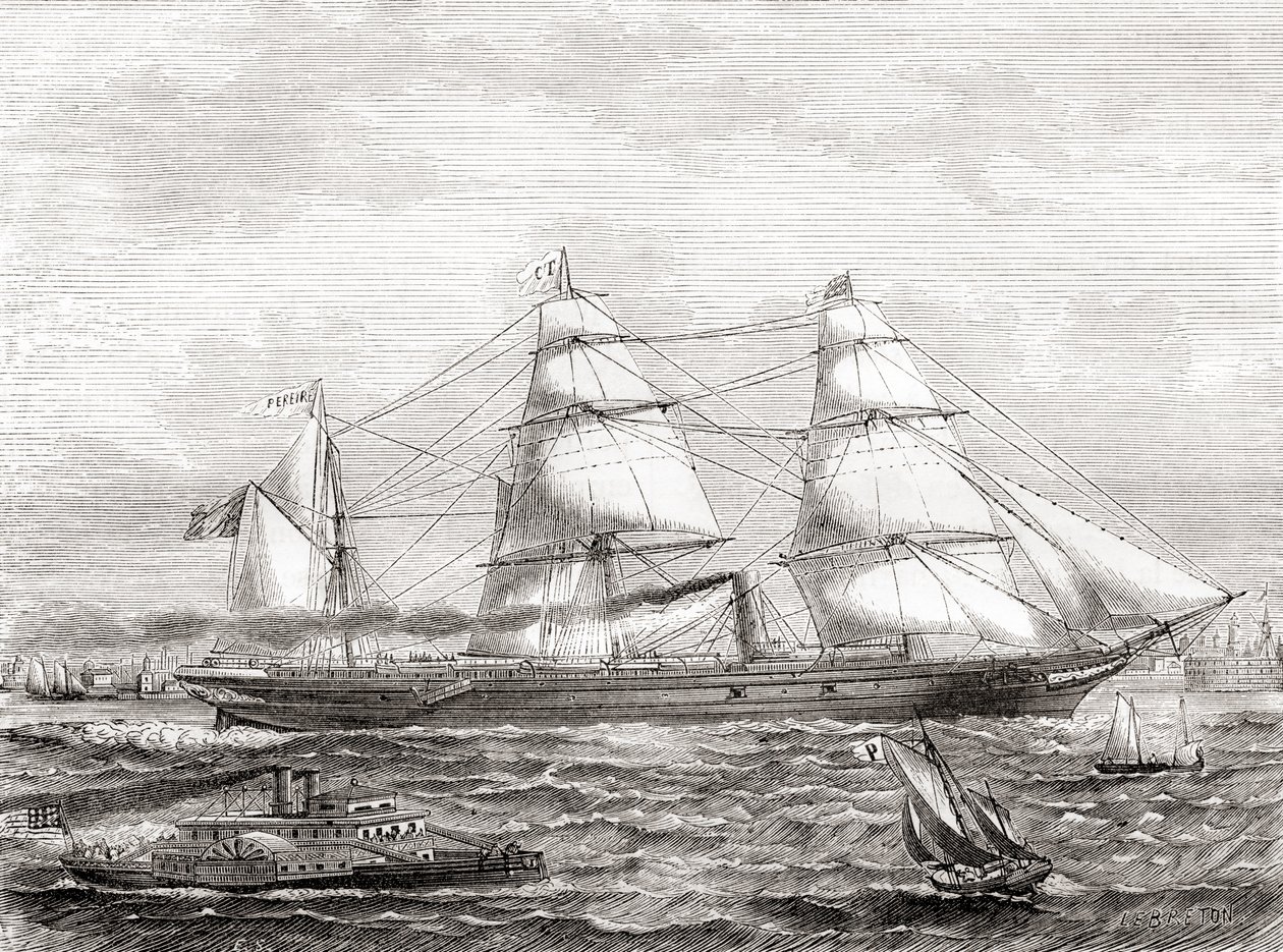 transatlântico francês de navio a vapor Pereire (1866-1888), de Les Merveilles de la Science, pub.1870 de French School