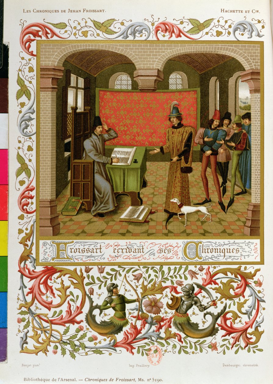 Froissart (1333-140001) escrevendo suas crônicas (fac-símile de Ms. 5190) de French School