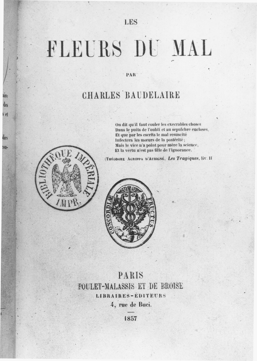 Capa da Primeira Edição de As Flores do Mal, de Charles Baudelaire (1821-67), publicada por Poulet-Malassis e Broise, 1857 de French School