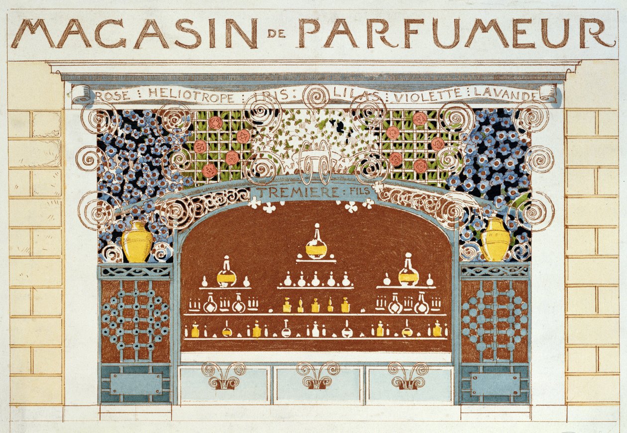 Desenho da fachada de uma loja de perfumes "Maison Tremiere et Fils", Paris de French School