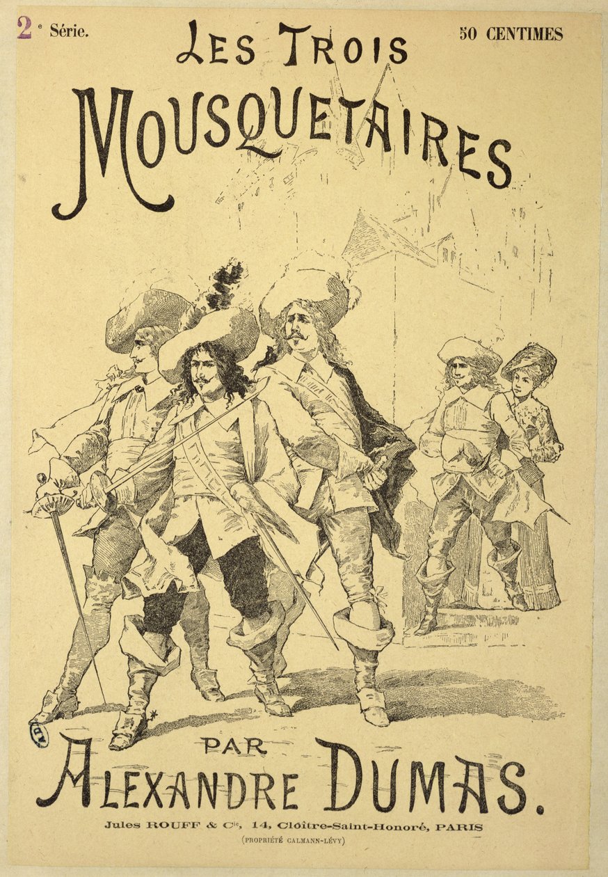 Capa de uma serialização de Os Três Mosqueteiros por Alexandre Dumas pere (1803-70) final do século XIX de French School