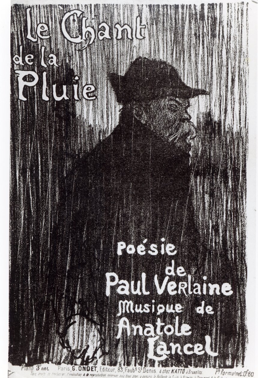 Capa da partitura Le Chant de la pluie, de um poema de Paul Verlaine, 1844 de French School