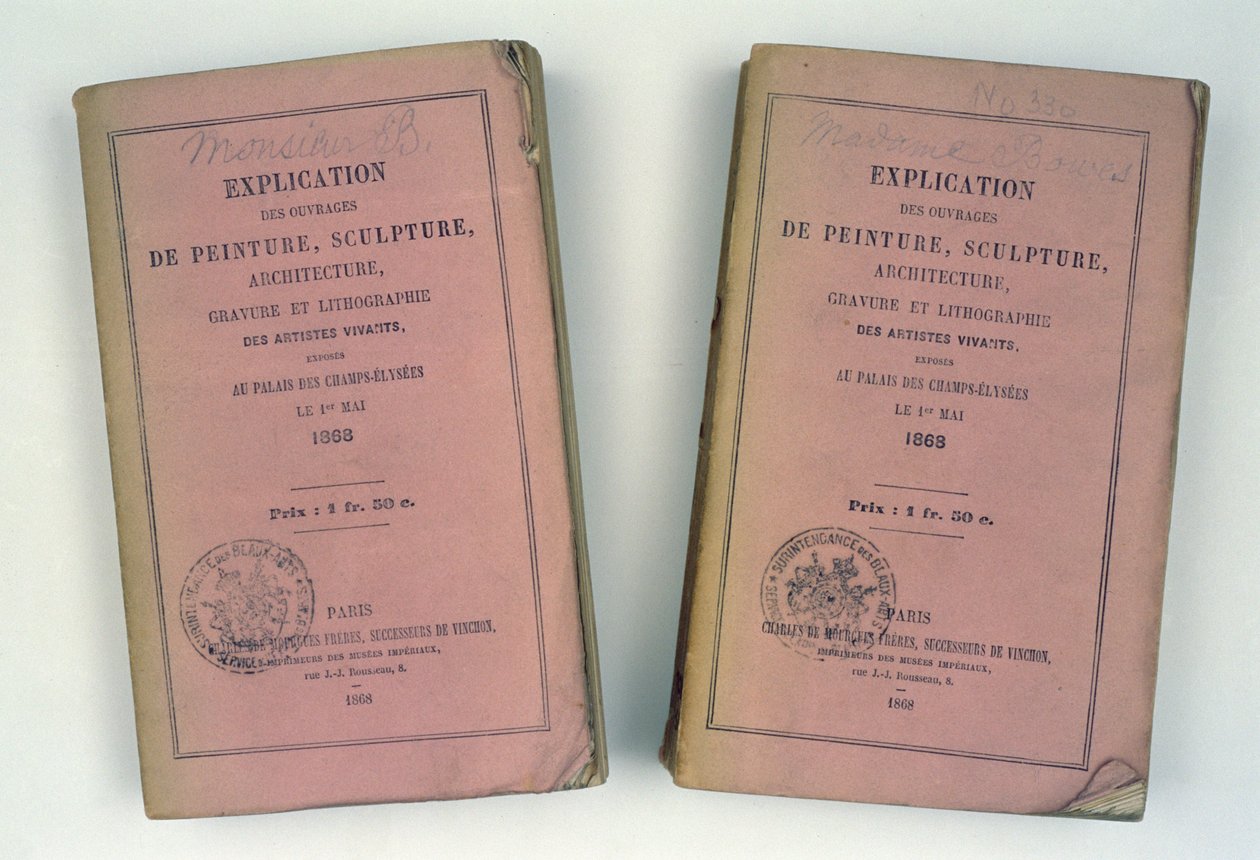 Coberturas de dois catálogos de salões franceses entregues ao Sr. e à Sra. Bowes, 1868 de French School