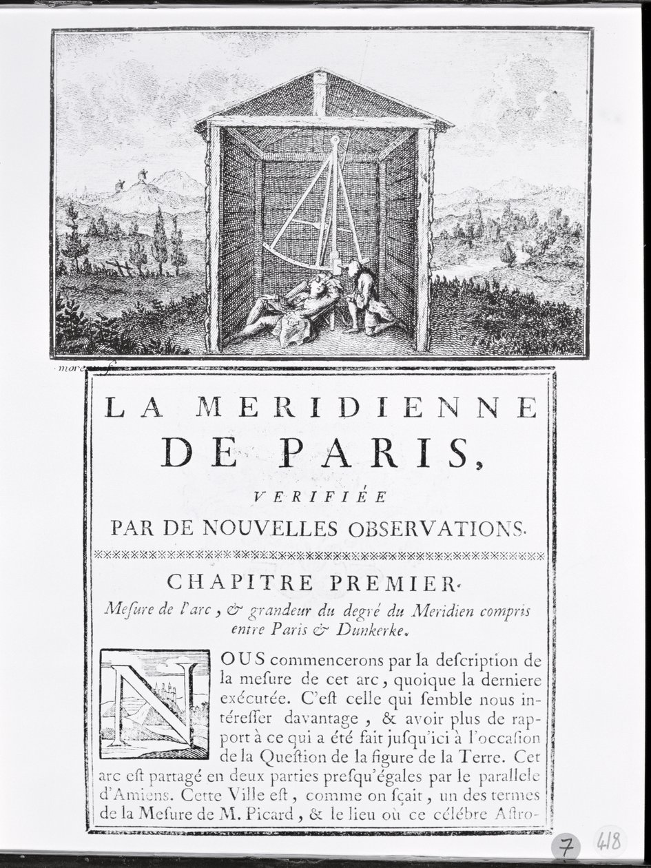Primeira página do primeiro capítulo de La Meridienne de Paris de Cesar-François Cassini de Thury, 1744 de French School