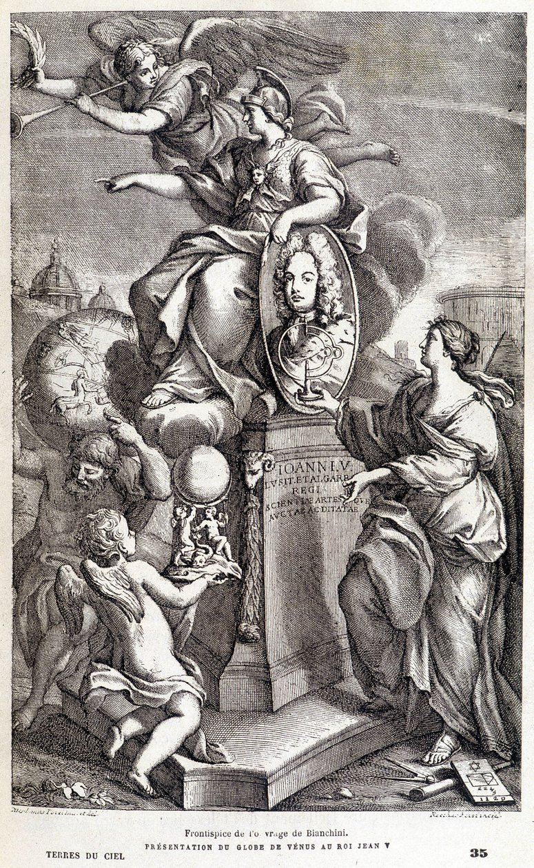 Frontispício da obra de Bianchini sobre Vénus (c.1727) - in "Les terres du ciel" de Camille Flammarion, ed. Marpon  Flammarion, Paris de French School