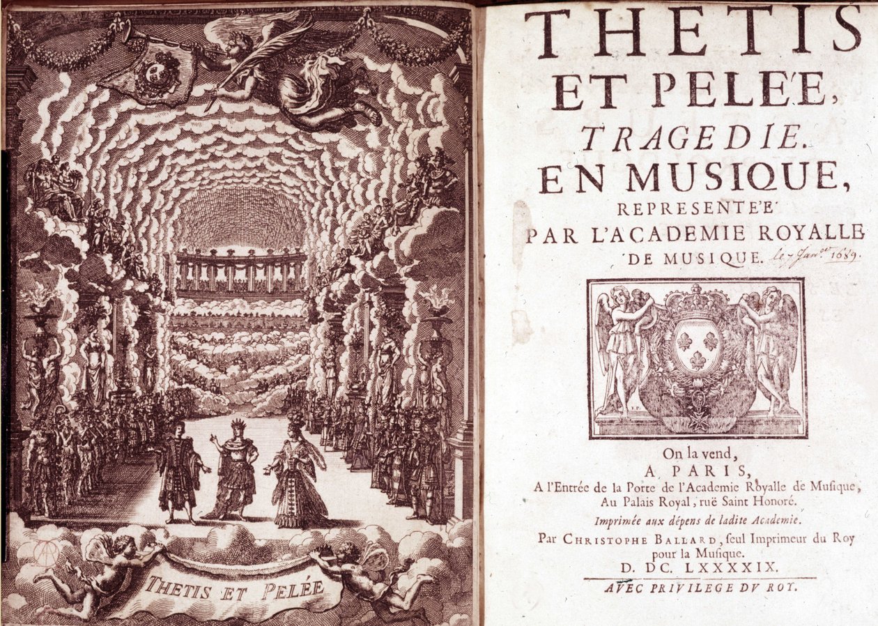 Frontispício da "Tragédia de Thetis e Pelé na música representada pela Royal Music Academy". de French School