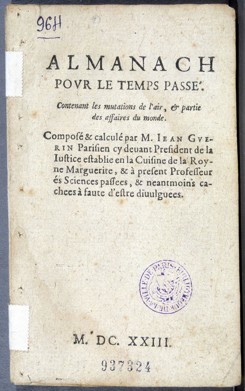 Frontispice do livro "Almanach pour le temps passé", de Jean Guerin de French School