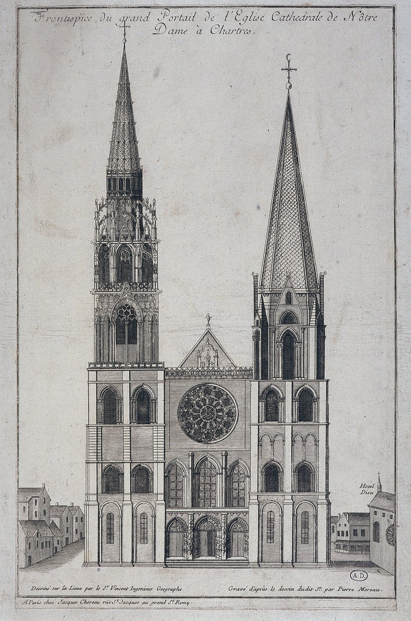 Frontispício do grande portal da Igreja Catedral de Notre Dame à Chartres, projetado no local pelo engenheiro geógrafo de São Vicente, sd. Século XIX de French School