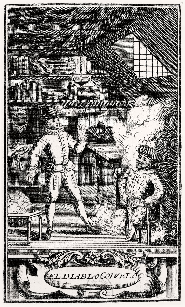 Frontispício de Dubercelle para "The Devil upon Two Sticks", c.1787 de French School