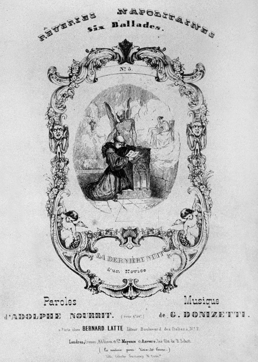 Frontispício da partitura de Reveries Napolitaines, 6 baladas de Gaetano Donizetti com palavras de Adolph Nourrit, 1838 de French School