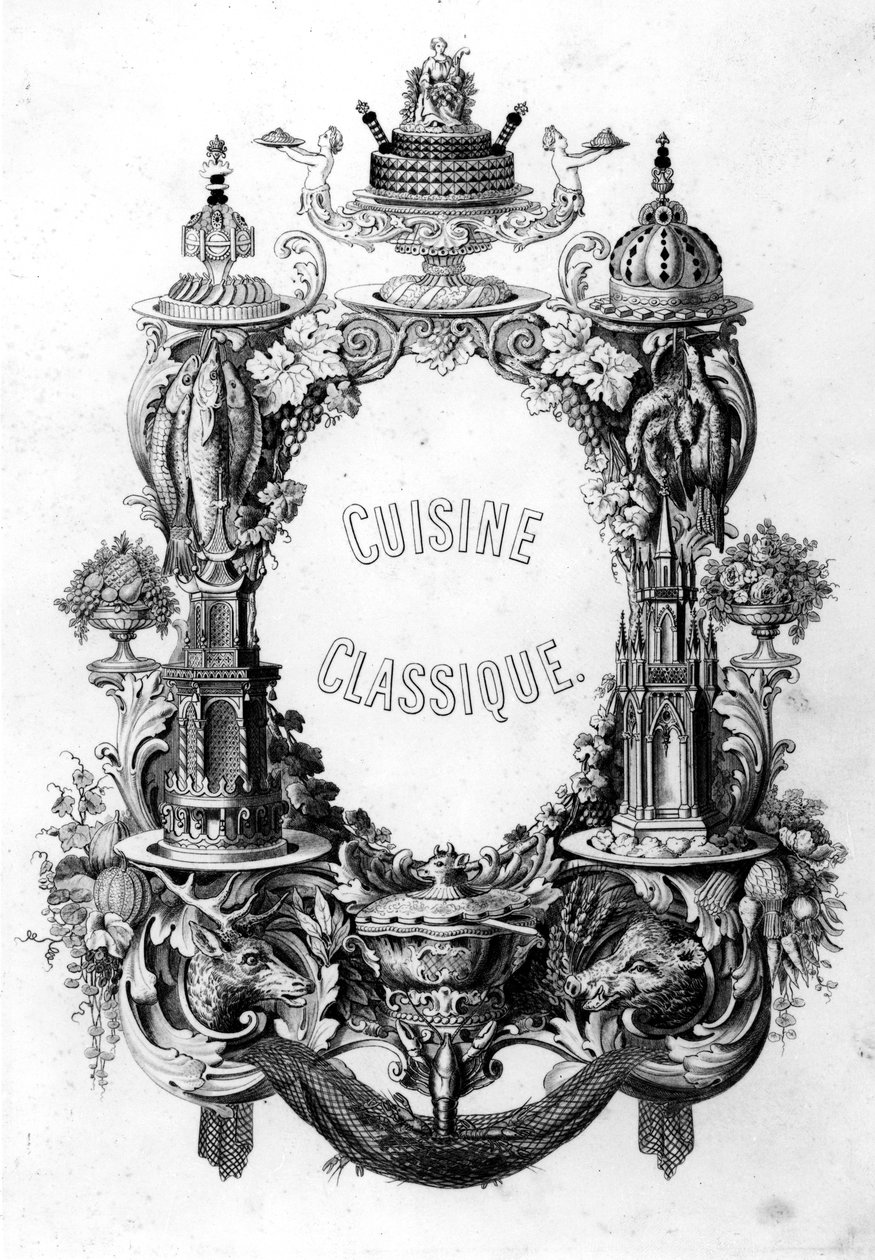 Frontispício da cozinha clássica por Urbain Dubois e Emile Bernard, edição publicada em 1899 de French School