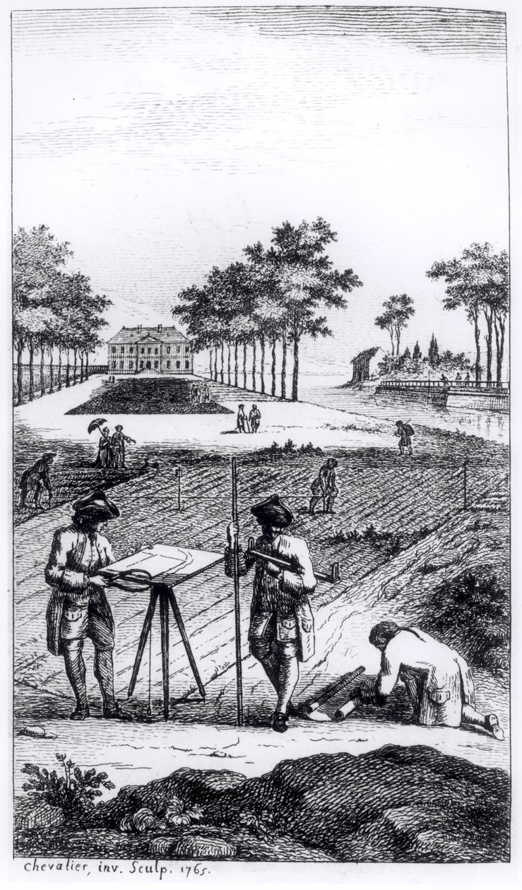Frontispício de La Science de l&39;Arpenteur por Dupain de Montesson (c.1720-90) publicado em Paris, 1766 de French School